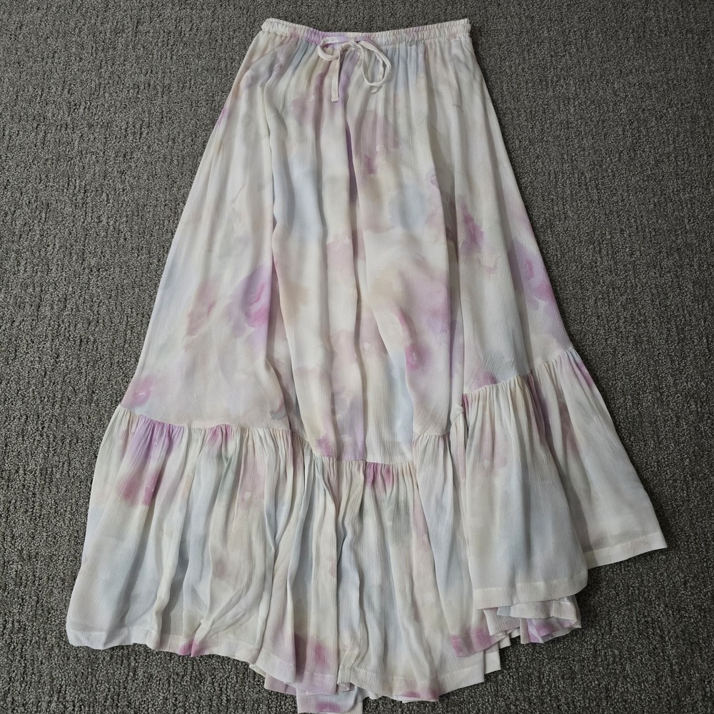 Z Supply NWT Watercolor Tiered‎ Maxi Skirt Rayon Drawstring Boho Women's S